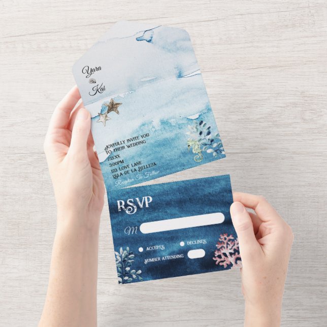 Rustic Ocean All in One Wedding Invite (Tearaway)