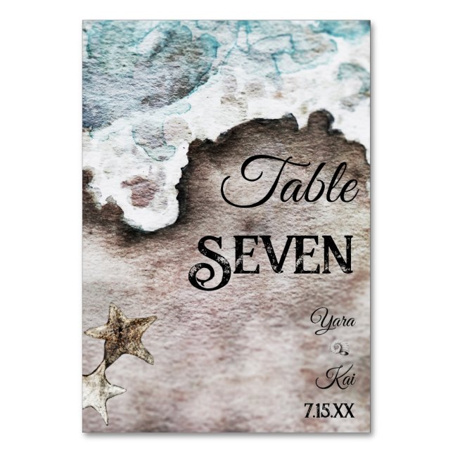 Rustic Ocean | Beach Wedding Table Number Card (Front)