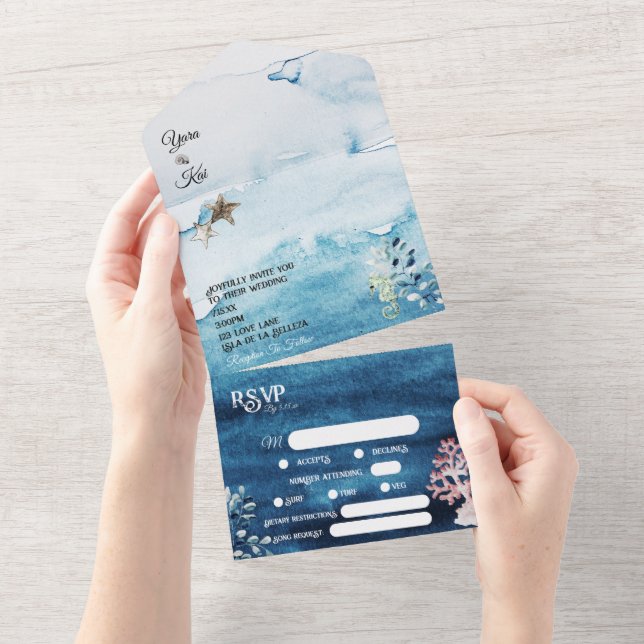 Rustic Ocean Complete RSVP Wedding All In One Invitation (Tearaway)
