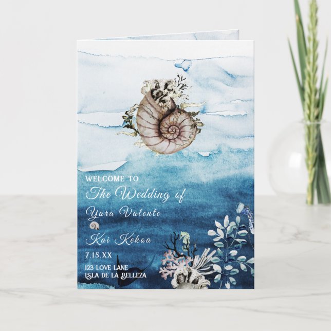 Rustic Ocean Folded Wedding Program Programme (Front)