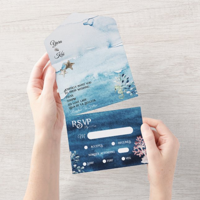 Rustic Ocean Menu Choice RSVP Wedding All In One I All In One Invitation (Tearaway)