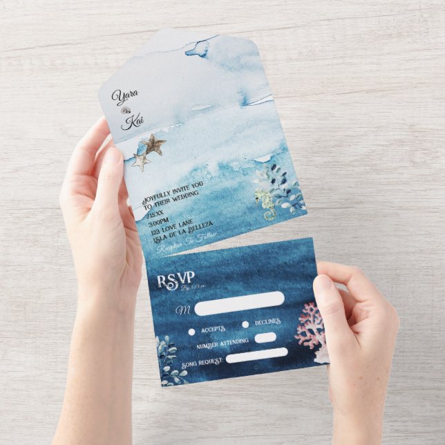 Rustic Ocean Song Request RSVP Wedding All In One Invitation (Tearaway)