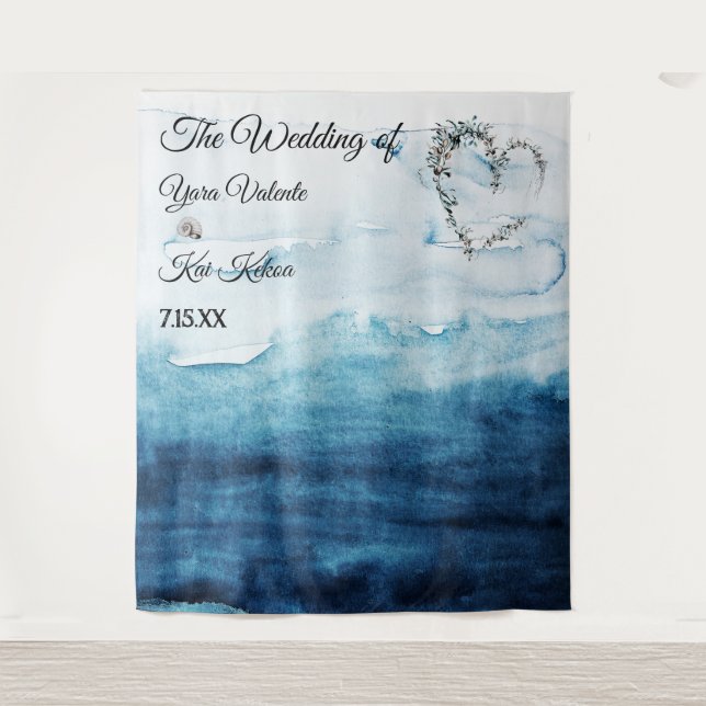 Rustic Ocean Wedding Backdrop Tapestry (Front)