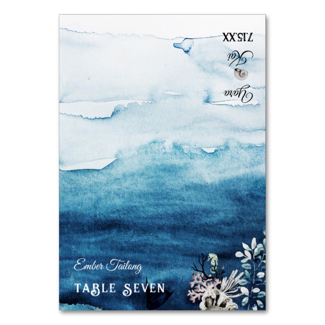 Rustic Ocean Wedding Foldable Place Card (Front)