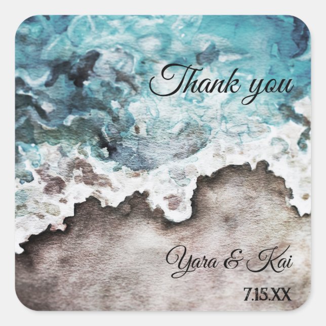 Rustic Ocean Wedding Thank You Square Sticker (Front)