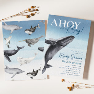 Rustic Ocean Whale Ahoy It's A Boy Baby Shower Invitation