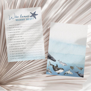Rustic Ocean Who Knows Mummy Baby Shower Game Card