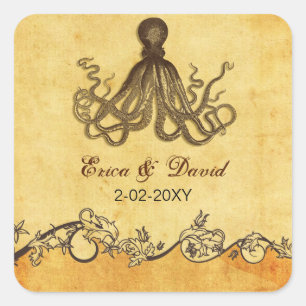 rustic octopus beach wedding  envelopes seals