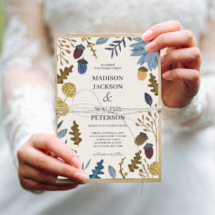 Rustic off-white fall leaves wedding invitation