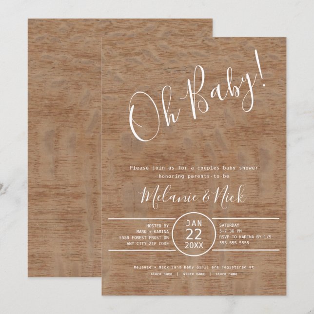 Rustic Oh Baby couples baby shower Invitation (Front/Back)