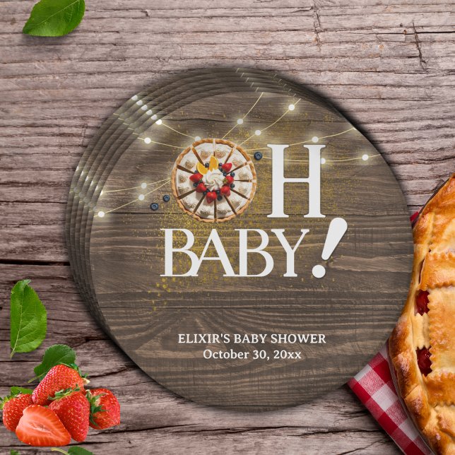 Rustic Oh Baby Cutie Pie Baby Shower Paper Plate (Creator Uploaded)