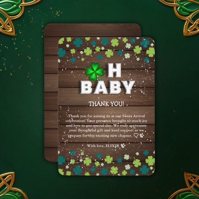 Rustic Oh Baby  St. Patrick's Day Baby Shower Thank You Card (Creator Uploaded)