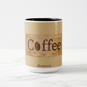 Rustic Old Brown Coffee Beans Label Two-Tone Coffee Mug