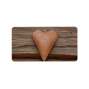 Rustic Old Heart on Log Cabin Wood Label