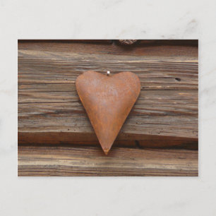 Rustic Old Heart on Log Cabin Wood Postcard