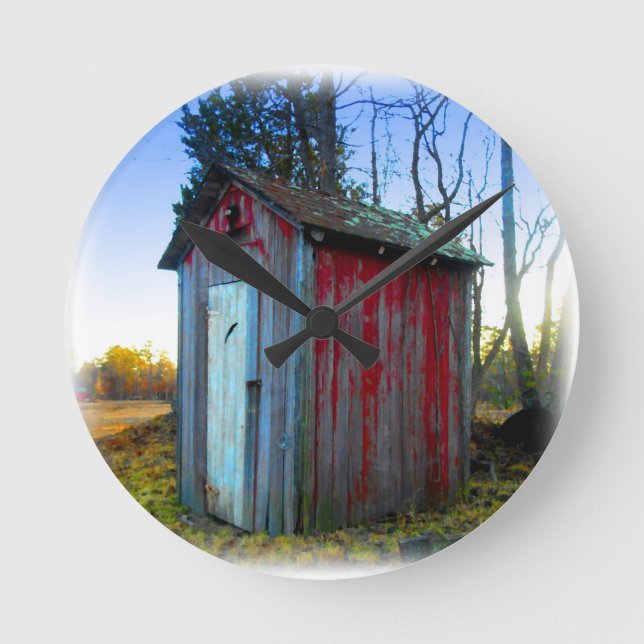 Rustic Old Junk Yard Outhouse Round Clock (Front)