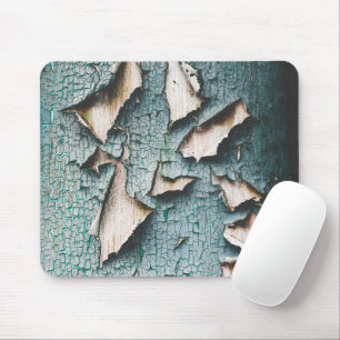 Rustic old light blue green peeling paint mouse mat