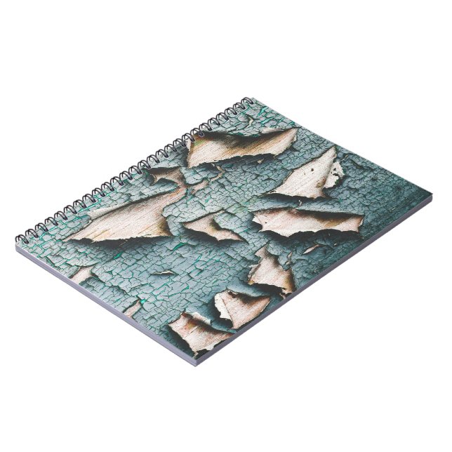 Rustic old light blue green peeling paint wood notebook (Left Side)