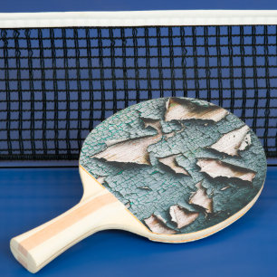 Rustic old light blue green peeling paint wood ping pong paddle