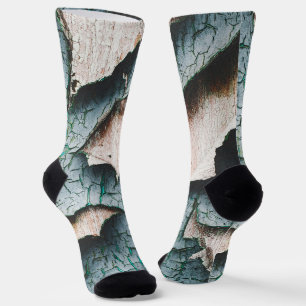 Rustic old light blue green peeling paint wood socks
