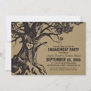 Rustic old oak tree engagement party invitation