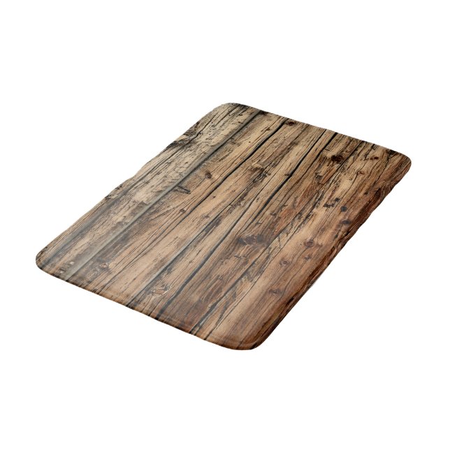Rustic old oak wood wagon boards bath mat (Angled)
