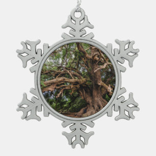 Rustic Old Olive Tree Snowflake Pewter Christmas Ornament