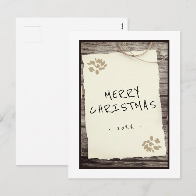 Rustic Old Paper Merry Christmas Script Holiday Postcard (Front/Back)