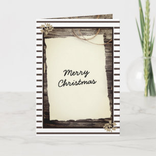 Rustic Old Paper Wood Merry Christmas Script  Holiday Card