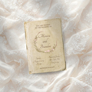 Rustic Old Paper Wreath Invitation 