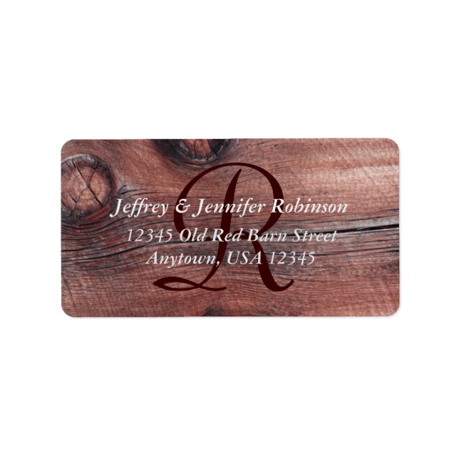Rustic Old Red Barn Siding Monogram Return Address Label (Front)