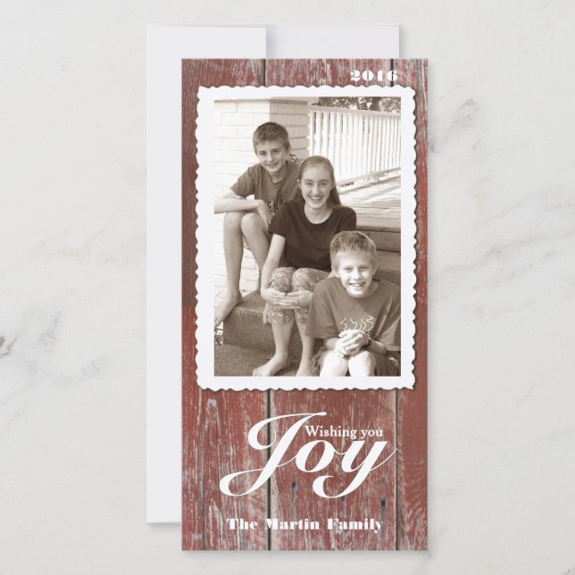 Rustic Old Red Wood Christmas Photo Holiday Card (Front)