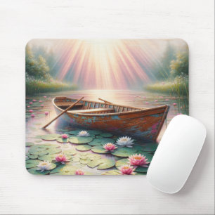 Rustic Old Rowboat In Water Lilies Mouse Mat