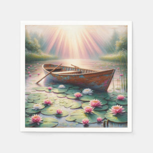 Rustic Old Rowboat In Water Lilies Napkin