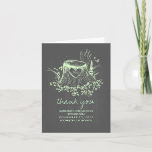 rustic old stump carved heart wedding thank you card