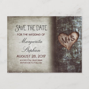 rustic old tree save the date postcards