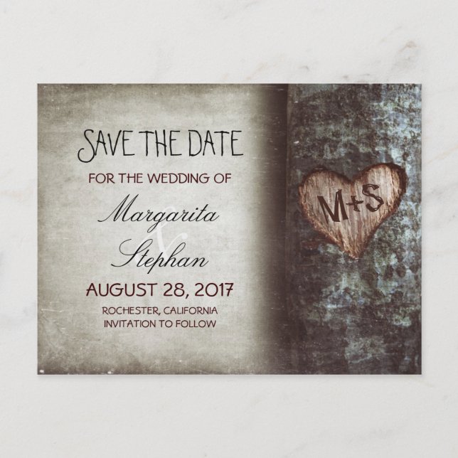 rustic old tree save the date postcards (Front)