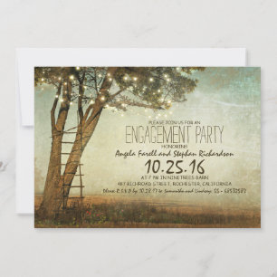 Rustic old tree & string lights engagement party invitation