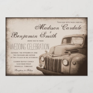 Rustic Old Truck Vintage Country Wedding Invites