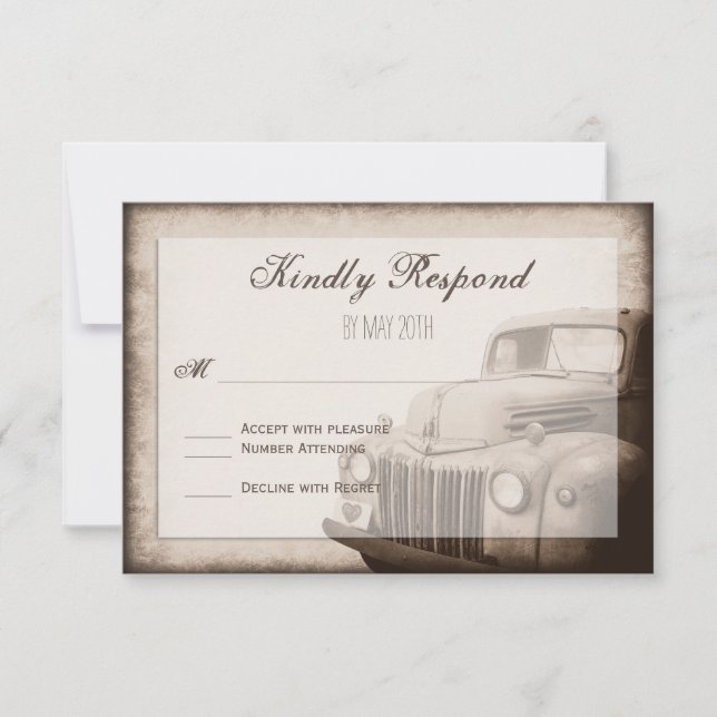 Rustic Old Truck Vintage Country Wedding RSVP Card (Front)