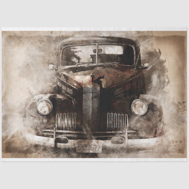 Rustic Old Vintage Car Decoupage Tissue Paper (Front)