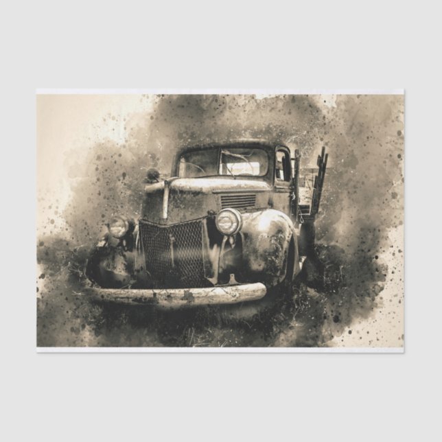 Rustic Old Vintage Truck Decoupage Tissue Paper (Front)