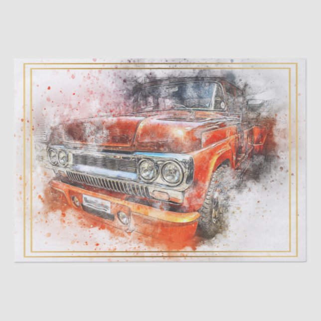 Rustic Old Vintage Truck Decoupage Tissue Paper (Front)