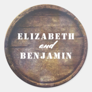 Rustic Old Wood Barrel Bottom Wedding Classic Round Sticker