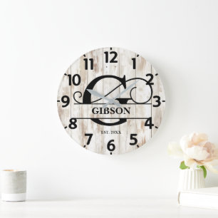 Rustic Old Wood G Monogram Large Clock