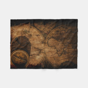 Rustic Old World Map and Compass Fleece Blanket