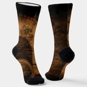 Rustic Old World Map and Compass Socks