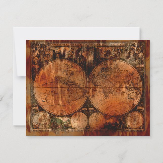 Rustic Old World Map Invitation Cards (Front)