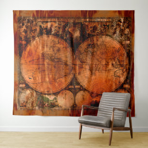Rustic Old World Map Tapestry