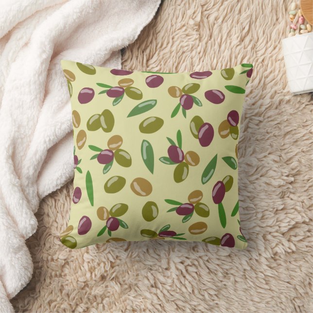 Rustic Olive and Olive Leaves Pattern Cushion (Blanket)